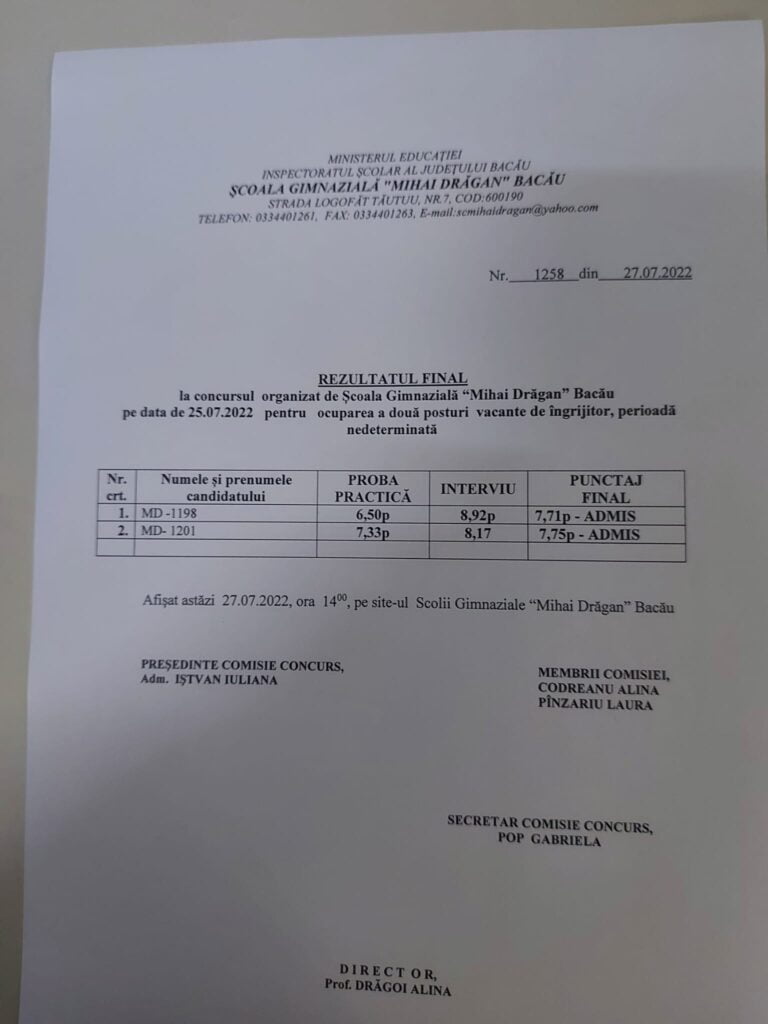 Rezultat final ingrijitor
