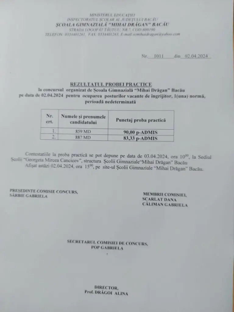 Rezultat probă practică îngrijitor