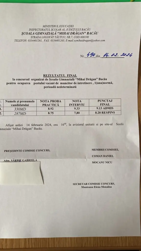 Rezultat final îngrijitor