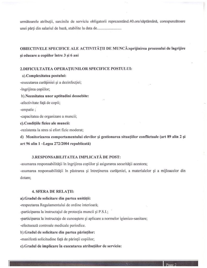 Anunț concurs îngrijitor grădiniță